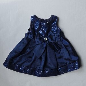 Sweet Heart Rose 6-9mo Navy Sequin Bow Formal Baby Dress